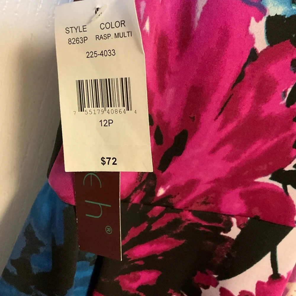 Katherine H Floral Fit & Flare Dress Petite 12 NWT Pink Blue Sleeveless - Picture 7 of 10
